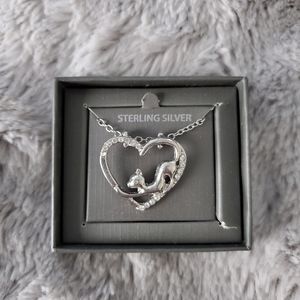 Sterling Silver Cat in Heart Necklace